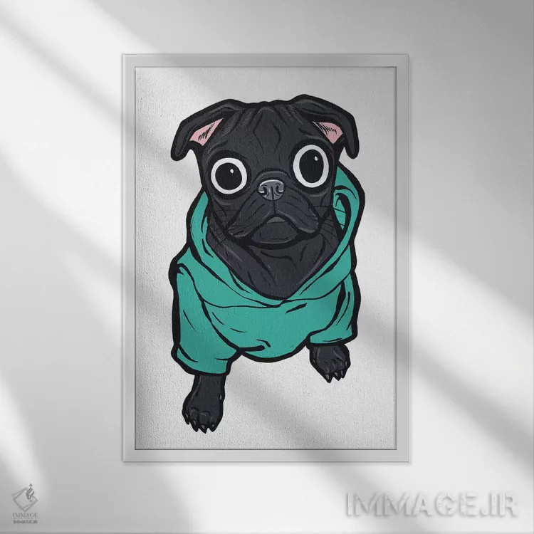 تابلو هودی با طرح پاگ اثر آلیسون گاتچل - نمای قابدار سفید