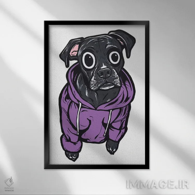 تابلو هودی با طرح لابرادور سیاه اثر آلیسون گاتچل - نمای قابدار مشکی