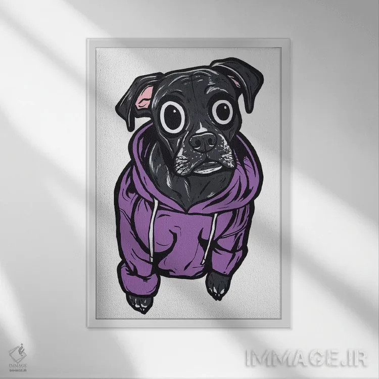 تابلو هودی با طرح لابرادور سیاه اثر آلیسون گاتچل - نمای قابدار سفید