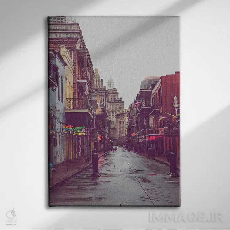 تابلو باران در خیابان بوربن، نیواورلئان، لوئیزیانا اثر آن هادک - نمای روبهرو روی دیوار