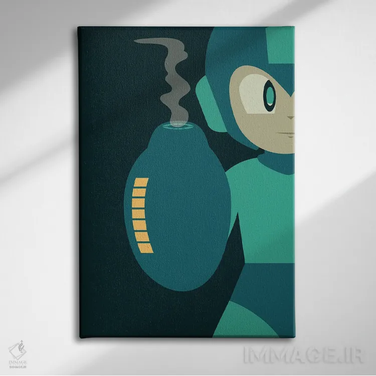 تابلو بمبافکن آبی (اشاره به شخصیت بازی یا هواپیما) اثر برگر بولت - نمای روبهرو روی دیوار