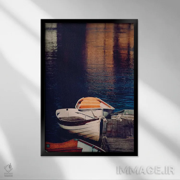 تابلو قایقهای پارویی مین اثر آن هادک - نمای قابدار مشکی