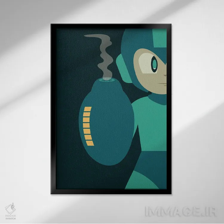 تابلو بمبافکن آبی (اشاره به شخصیت بازی یا هواپیما) اثر برگر بولت - نمای قابدار مشکی