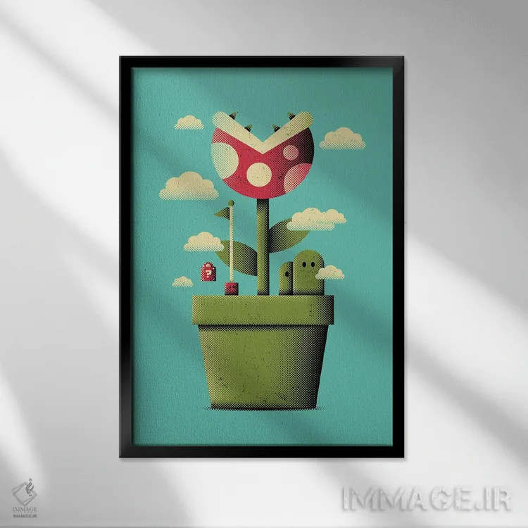 تابلو گیاه پیرانیا در گلدان اثر برگر بولت - نمای قابدار مشکی