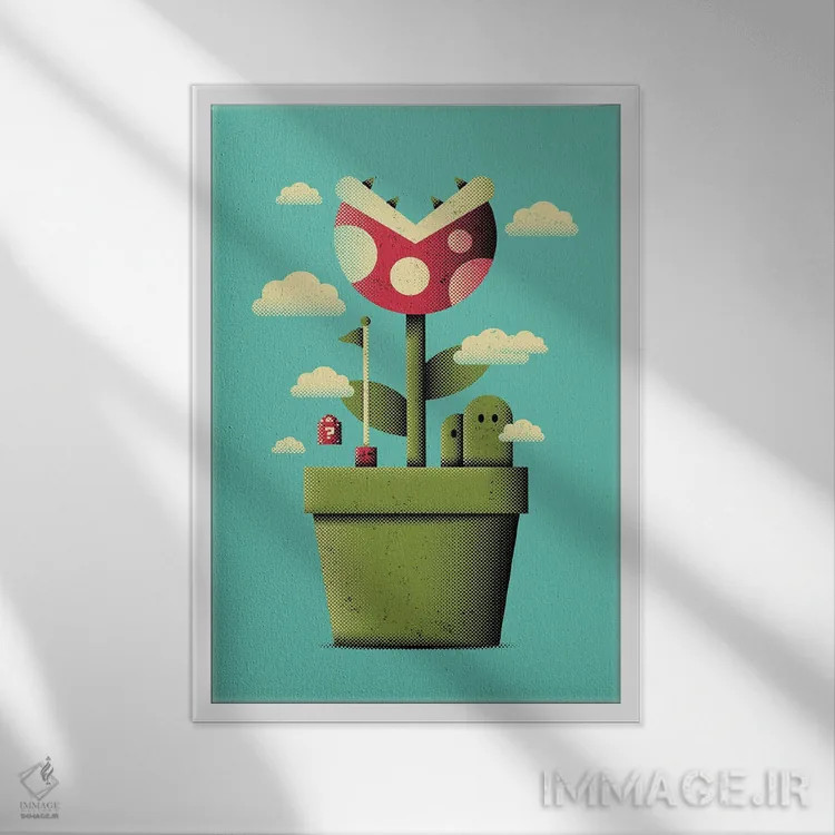 تابلو گیاه پیرانیا در گلدان اثر برگر بولت - نمای قابدار سفید