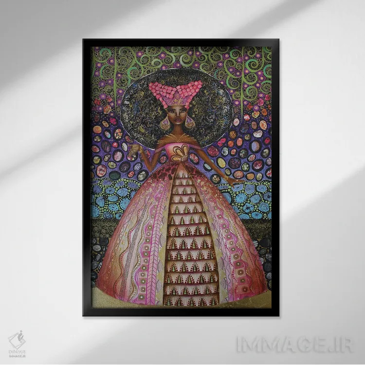 تابلو قدمزنی با هاتور در معبد دندرا (هاتور الهه مصر باستان) اثر اشلی جوی - نمای قابدار مشکی