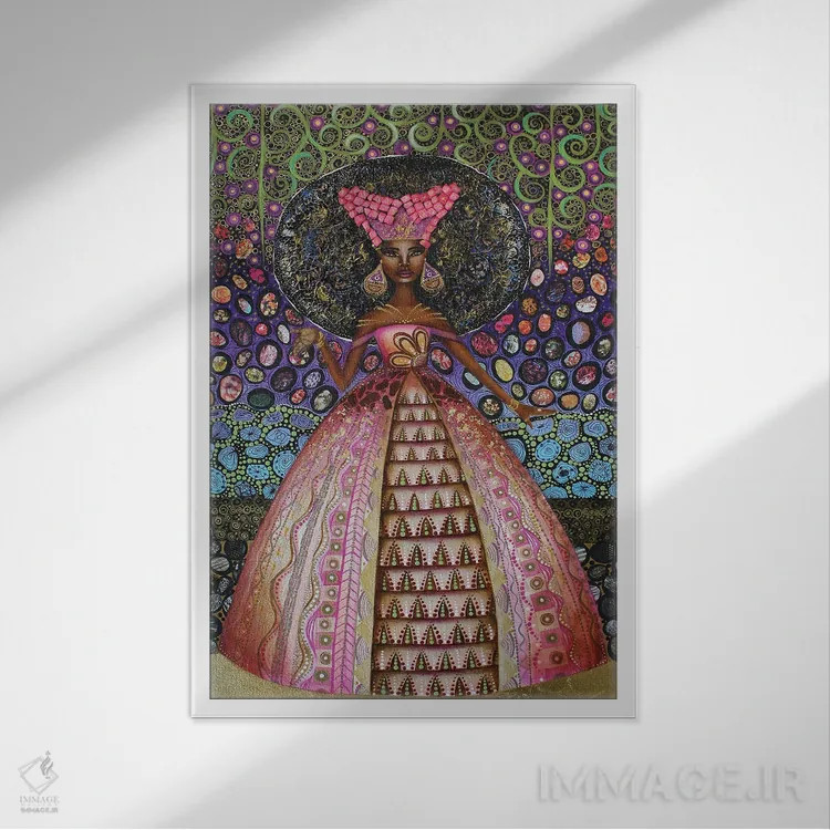 تابلو قدمزنی با هاتور در معبد دندرا (هاتور الهه مصر باستان) اثر اشلی جوی - نمای قابدار سفید