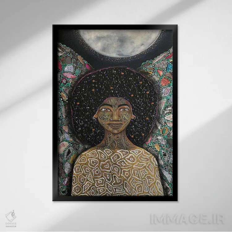 تابلو ماه نو (اوج ماه در آسمان) اثر اشلی جوی - نمای قابدار مشکی