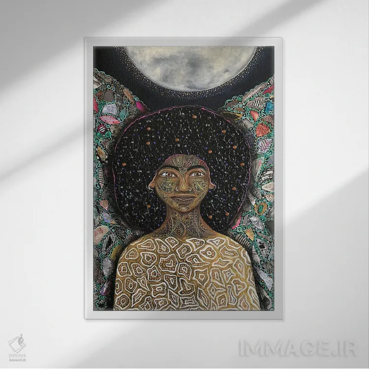 تابلو ماه نو (اوج ماه در آسمان) اثر اشلی جوی - نمای قابدار سفید