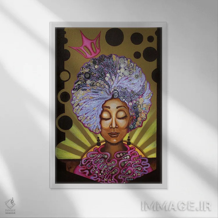 تابلو تاجدار با موهای فر اثر اشلی جوی - نمای قابدار سفید