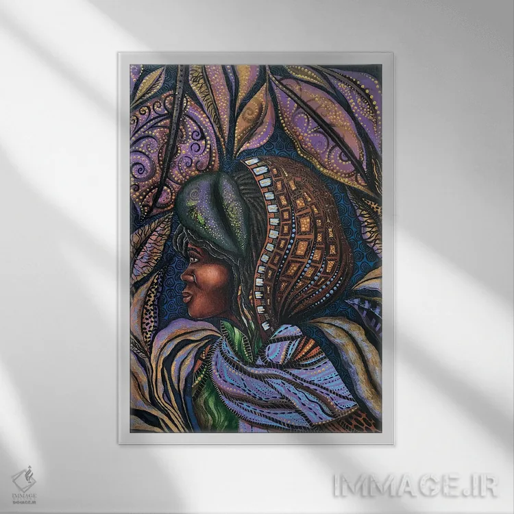 تابلو هریت زیر پرده شب اثر اشلی جوی - نمای قابدار سفید