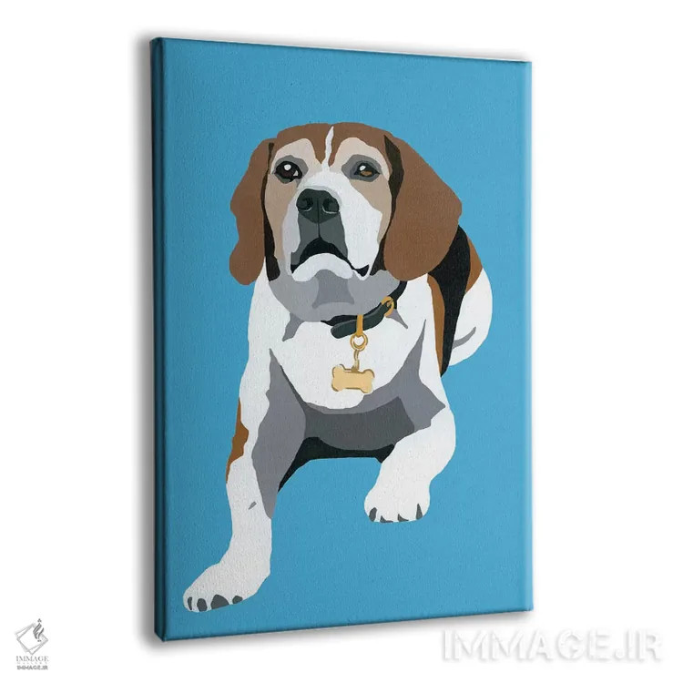 تابلو بیگل روی زمینه آبی (نوع سگ) اثر جولی احمد - نمای پرسپکتیو محصول