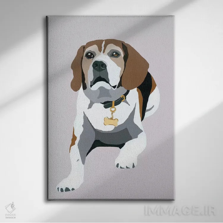تابلو بیگل روی زمینه خاکستری اثر جولی احمد - نمای روبهرو روی دیوار