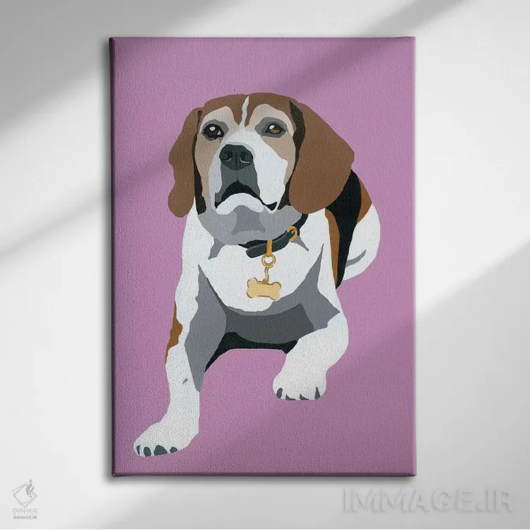 تابلو بیگل روی زمینه صورتی اثر جولی احمد - نمای روبهرو روی دیوار