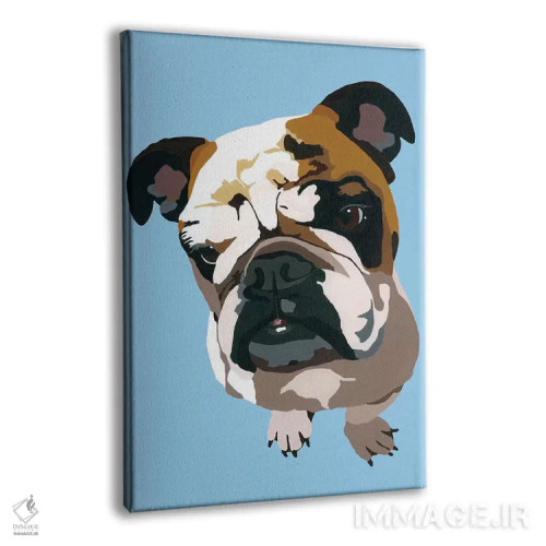 تابلو بولداگ روی زمینه آبی اثر جولی احمد - نمای پرسپکتیو محصول