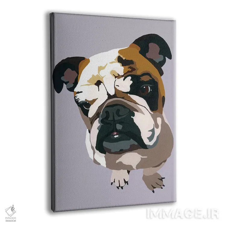 تابلو بولداگ روی زمینه خاکستری اثر جولی احمد - نمای پرسپکتیو محصول