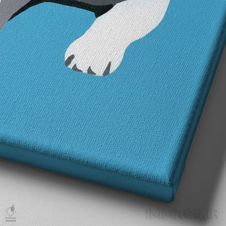 تابلو بیگل روی زمینه آبی (نوع سگ) اثر جولی احمد - نمای نزدیک بافت بوم