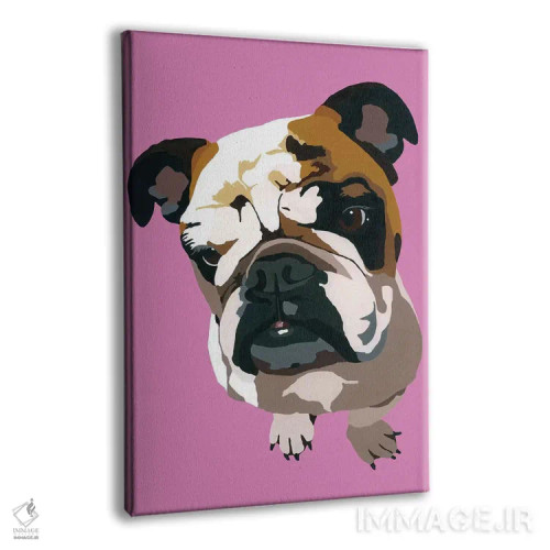 تابلو بولداگ روی زمینه صورتی اثر جولی احمد - نمای پرسپکتیو محصول