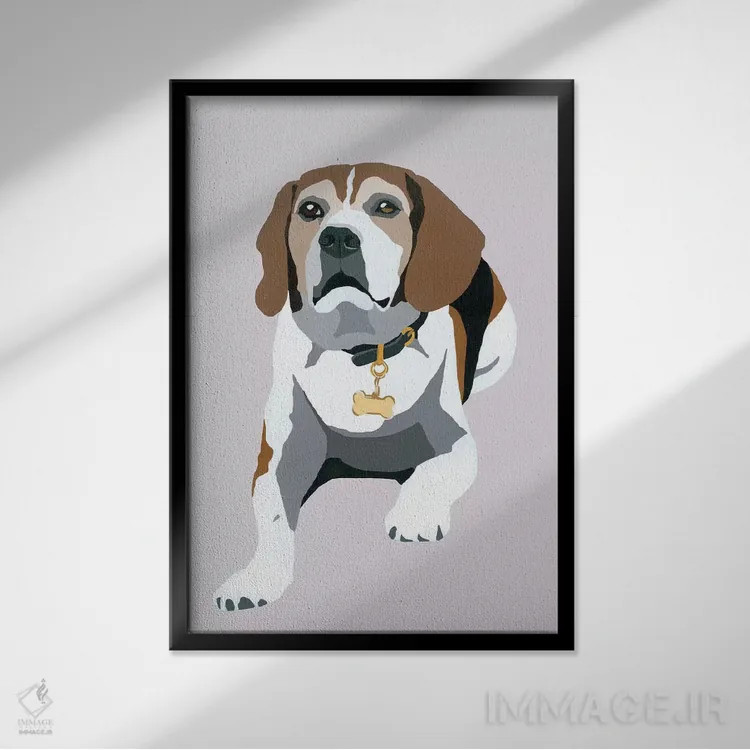 تابلو بیگل روی زمینه خاکستری اثر جولی احمد - نمای قابدار مشکی