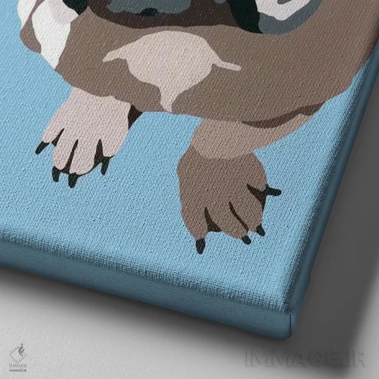 تابلو بولداگ روی زمینه آبی اثر جولی احمد - نمای نزدیک بافت بوم