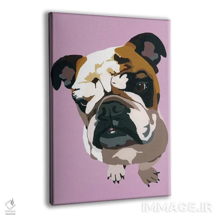 تابلو بولداگ روی زمینه اسطوخودوس (رنگ بنفش ملایم) اثر جولی احمد - نمای پرسپکتیو محصول