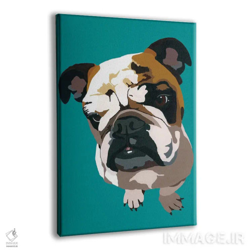 تابلو بولداگ روی زمینه سبزآبی اثر جولی احمد - نمای پرسپکتیو محصول