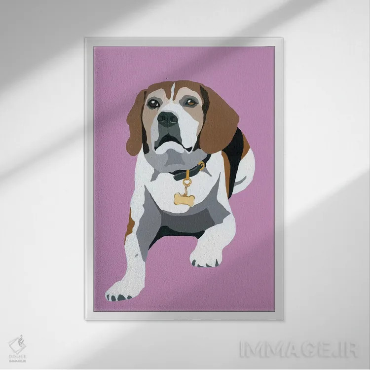 تابلو بیگل روی زمینه صورتی اثر جولی احمد - نمای قابدار سفید