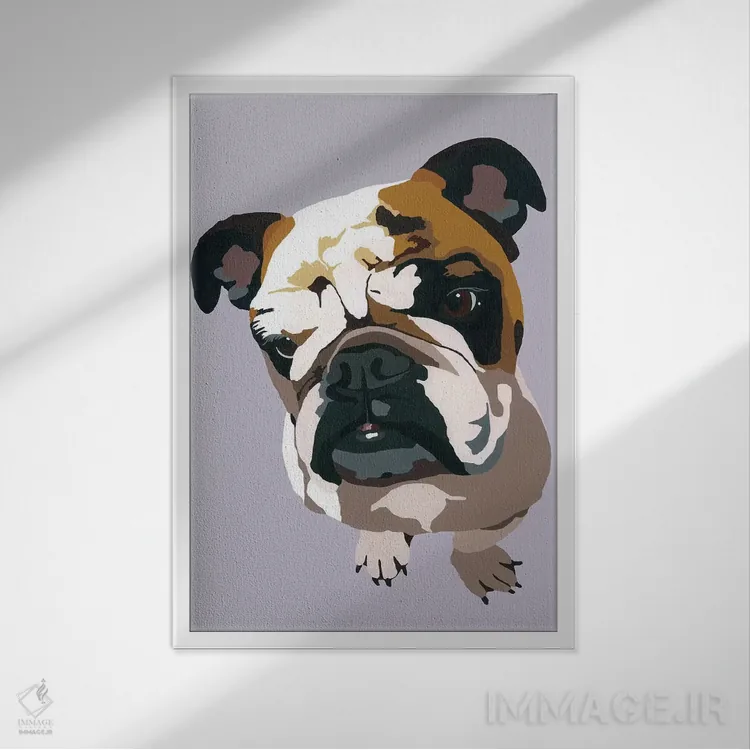 تابلو بولداگ روی زمینه خاکستری اثر جولی احمد - نمای قابدار سفید