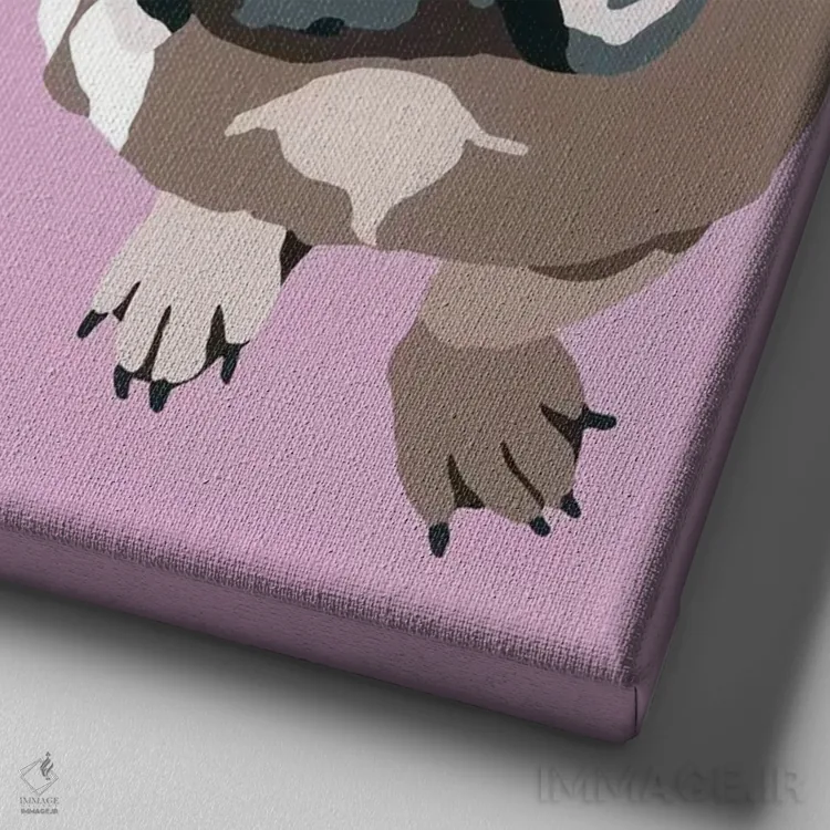 تابلو بولداگ روی زمینه اسطوخودوس (رنگ بنفش ملایم) اثر جولی احمد - نمای نزدیک بافت بوم