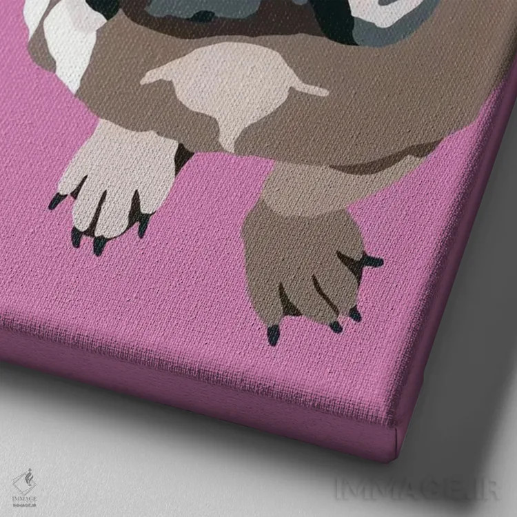 تابلو بولداگ روی زمینه صورتی اثر جولی احمد - نمای نزدیک بافت بوم