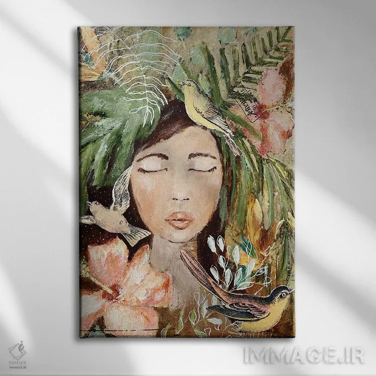 تابلو مایا و پرندگان اثر آماندا هیلبرن - نمای روبهرو روی دیوار