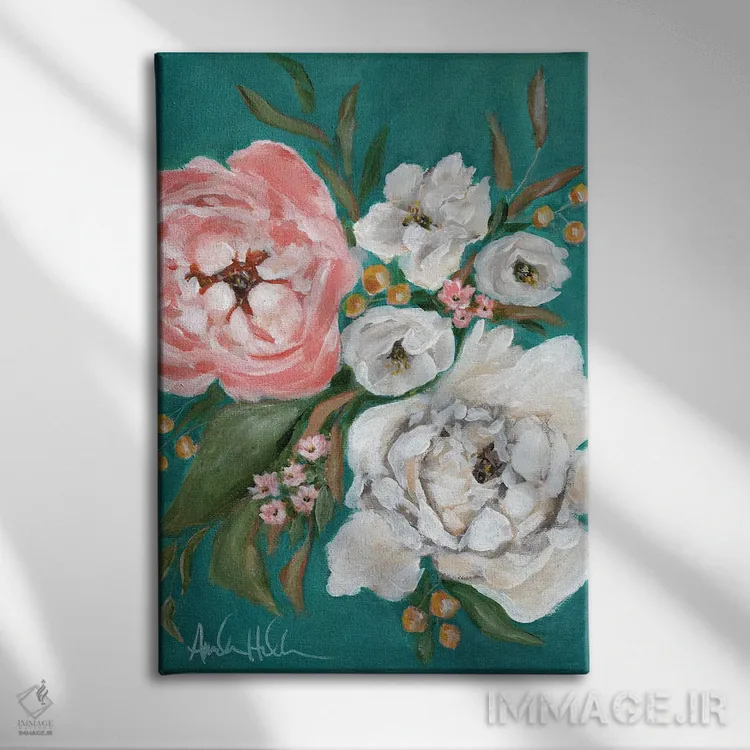 تابلو شکوفههای بهاری و صدتومانیها (نوع گل) اثر آماندا هیلبرن - نمای روبهرو روی دیوار