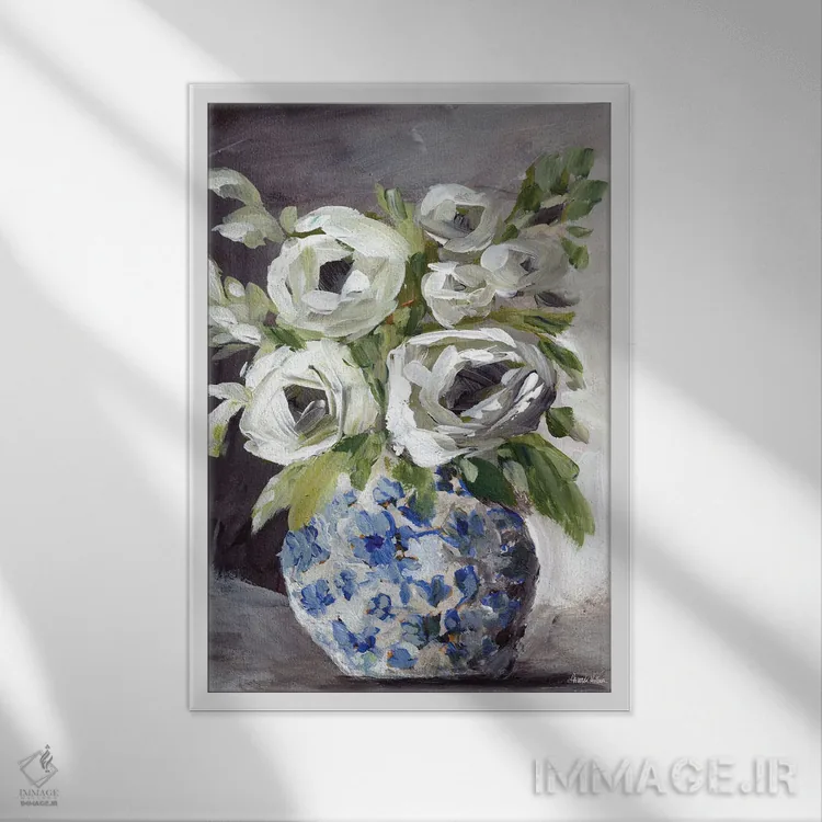 تابلو گلدان زنجبیلی دوم (طرح گل) اثر آماندا هیلبرن - نمای قابدار سفید