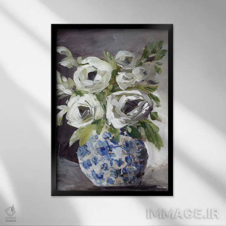 تابلو گلدان زنجبیلی دوم (طرح گل) اثر آماندا هیلبرن - نمای قابدار مشکی