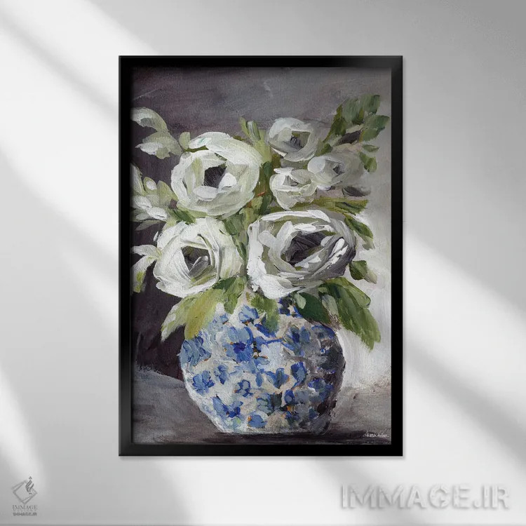 تابلو گلدان زنجبیلی دوم (طرح گل) اثر آماندا هیلبرن - نمای قابدار مشکی