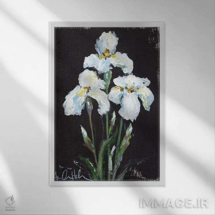 تابلو زنبقهای متضاد اثر آماندا هیلبرن - نمای قابدار سفید