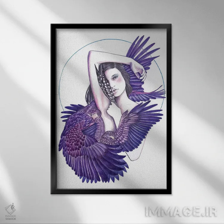 تابلو زن عقابمانند اثر آندریا هرنیاک - نمای قابدار مشکی