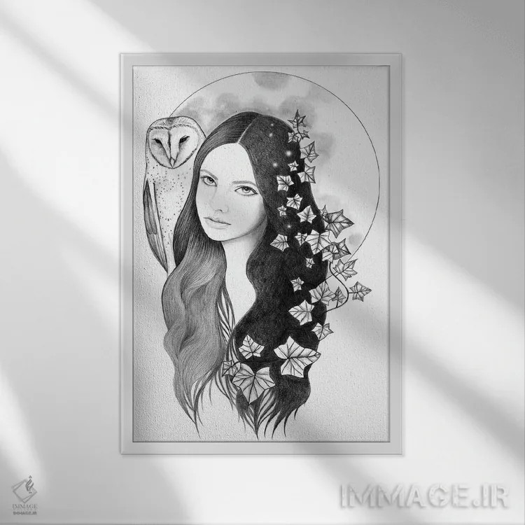 تابلو پرندهٔ شب اثر آندریا هرنیاک - نمای قابدار سفید