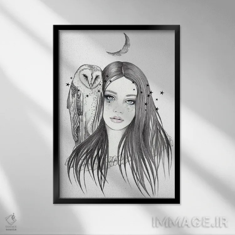 تابلو جغد انباری اثر آندریا هرنیاک - نمای قابدار مشکی