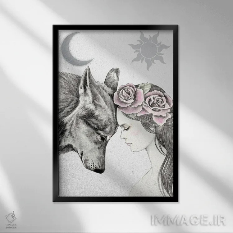 تابلو خورشید و ماه اثر آندریا هرنیاک - نمای قابدار مشکی