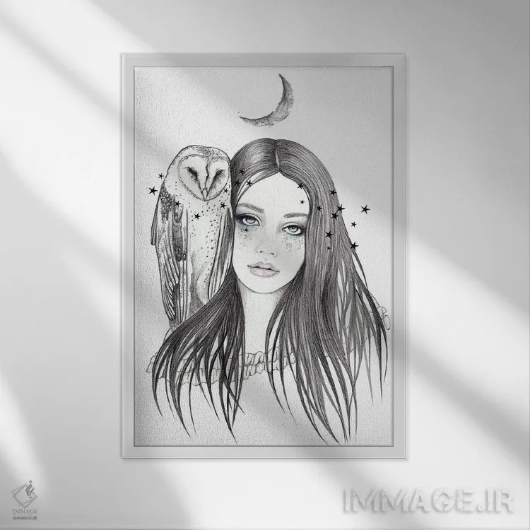 تابلو جغد انباری اثر آندریا هرنیاک - نمای قابدار سفید