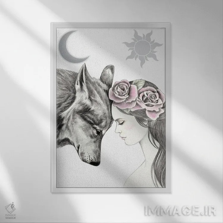 تابلو خورشید و ماه اثر آندریا هرنیاک - نمای قابدار سفید