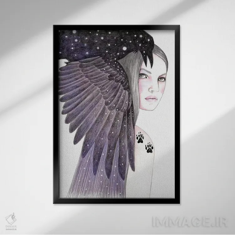 تابلو پرندهٔ سیاه اثر آندریا هرنیاک - نمای قابدار مشکی