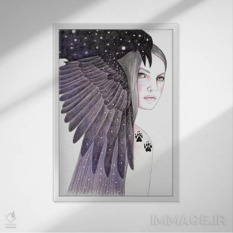 تابلو پرندهٔ سیاه اثر آندریا هرنیاک - نمای قابدار سفید