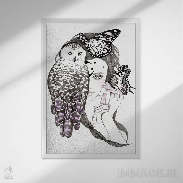 تابلو جغد شب اثر آندریا هرنیاک - نمای قابدار سفید