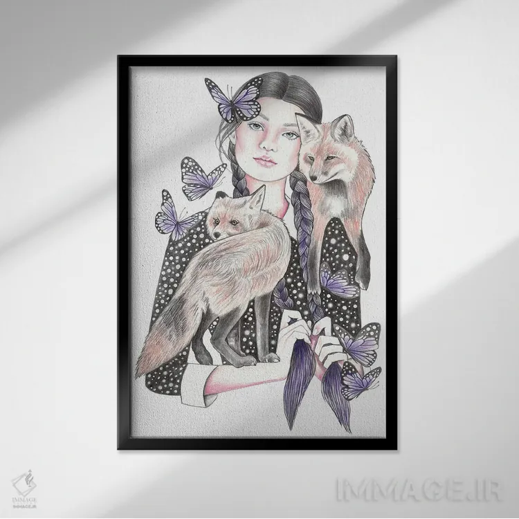 تابلو روباه در شب اثر آندریا هرنیاک - نمای قابدار مشکی