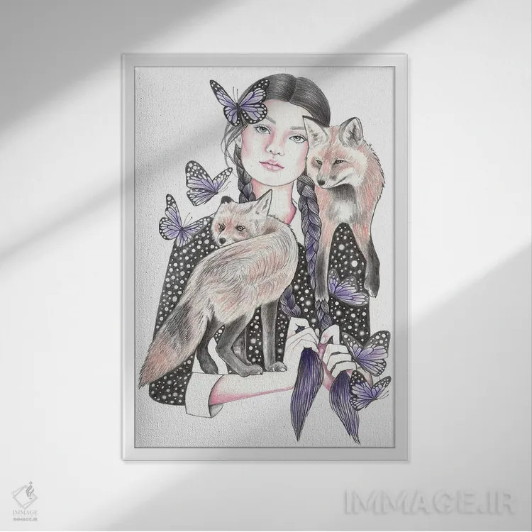 تابلو روباه در شب اثر آندریا هرنیاک - نمای قابدار سفید