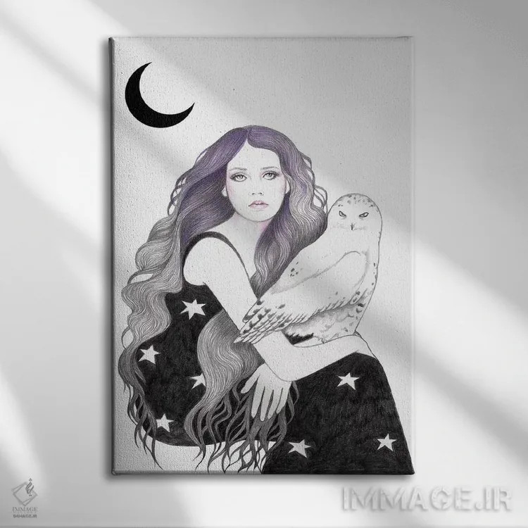 تابلو جغد سفید اثر آندریا هرنیاک - نمای روبهرو روی دیوار