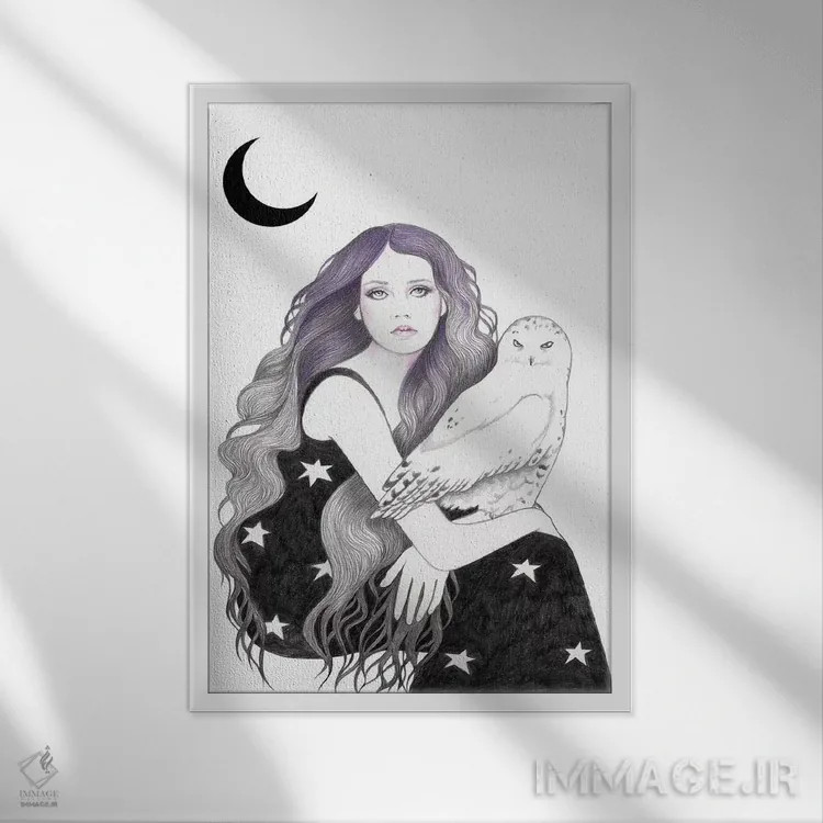 تابلو جغد سفید اثر آندریا هرنیاک - نمای قابدار سفید