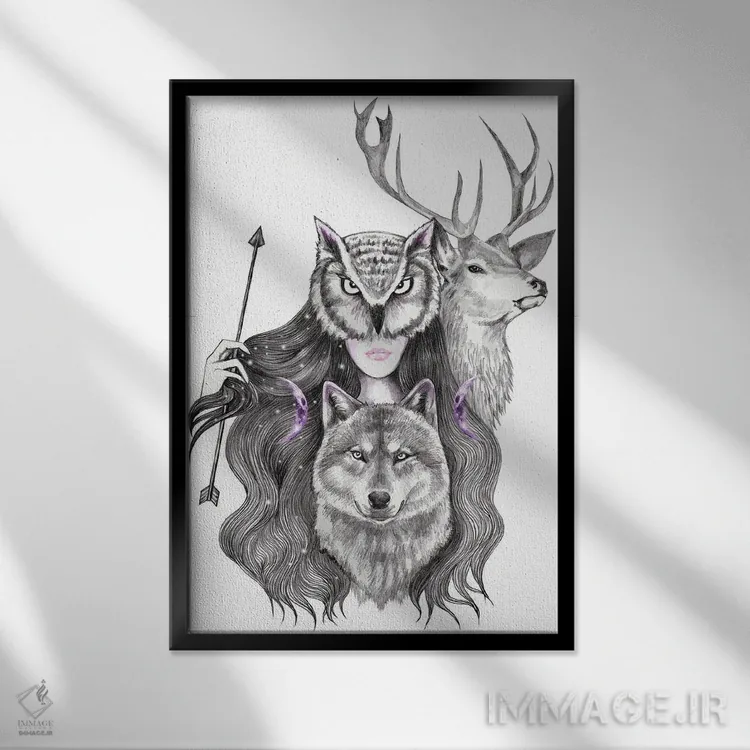 تابلو آرتمیس (الهه ماه یونان) اثر آندریا هرنیاک - نمای قابدار مشکی